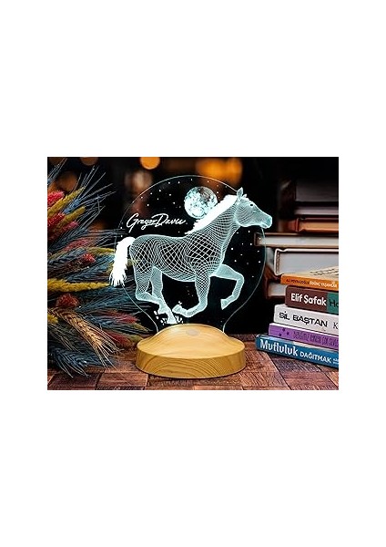 Koşan At Tasarımlı Hediye, 3D At Figürlü Kişiye 3 Boyutlu LED Lamba