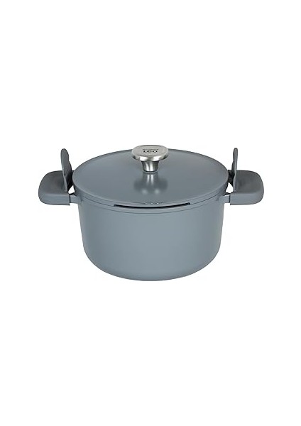 Leo Phantom Kapakli Yapişmaz Deri̇n Tencere 24 cm Smoked Grey