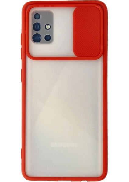 Samsung Galaxy A71 Kılıf Palm Buzlu Kamera Sürgülü Silikon - Kırmızı - CRM5763-4019