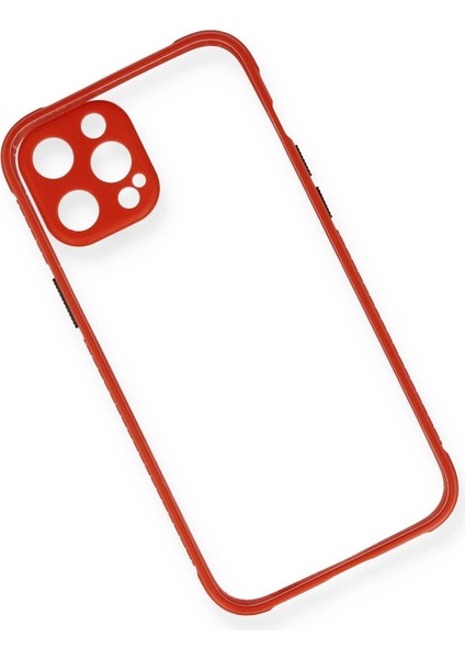 iPhone 12 Kılıf Miami Şeffaf Silikon - Kırmızı - CRM1743-5818