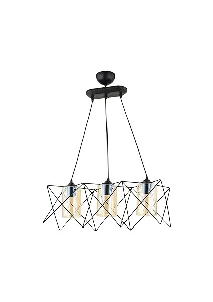 Avonni Siyah Boyalı Modern Avize, E27, Metal, Cam, 60X20CM