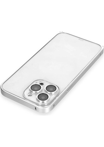 iPhone 15 Pro Max Metal Bumper Mat Kapak - Gümüş - CRM7196-8584