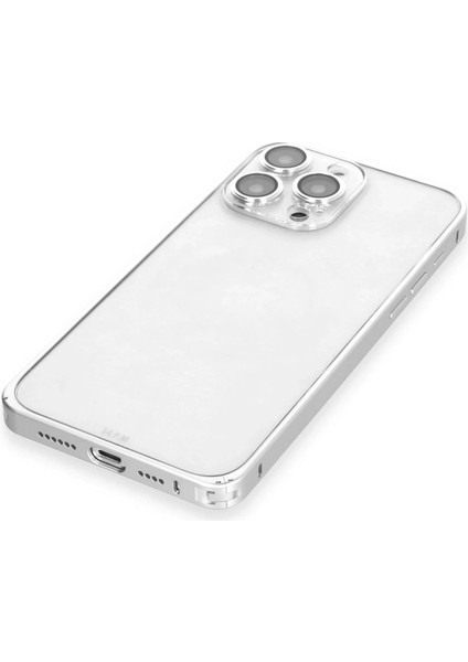iPhone 15 Pro Max Metal Bumper Mat Kapak - Gümüş - CRM7196-8584