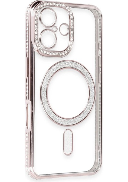 iPhone 16 Kılıf Joke Simli Magneticsafe Kılıf - Pembe - CRM5240-5589