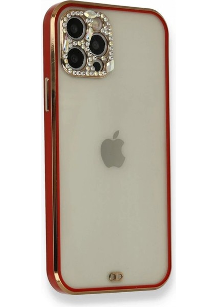 iPhone 12 Pro Kılıf Liva Taşlı Silikon - Kırmızı - CRM1875-1286