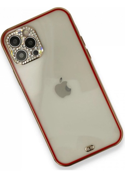 iPhone 12 Pro Kılıf Liva Taşlı Silikon - Kırmızı - CRM1875-1286