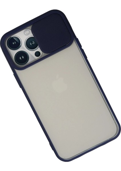 iPhone 13 Pro Max Kılıf Palm Buzlu Kamera Sürgülü Silikon - Lacivert - CRM3666-5491