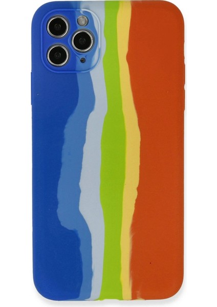 iPhone 11 Pro Kılıf Ebruli Lansman Silikon - Mavi-Turuncu - CRM8348-5809