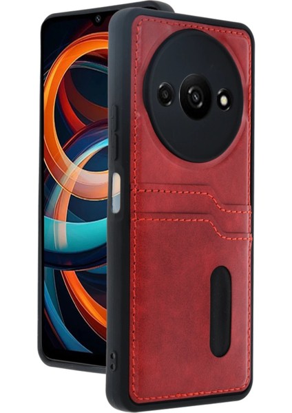 Xiaomi Redmi A3 4g Kılıf Sara Kartvizitli Deri Kılıf - Kırmızı - CRM2208-7007