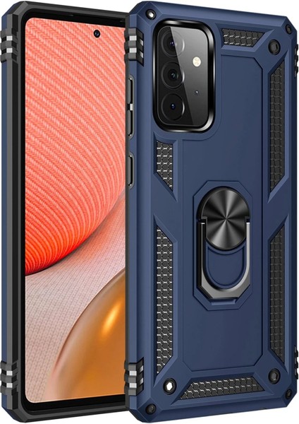 Samsung Galaxy A72 Kılıf Sofya Yüzüklü Silikon Kapak - Lacivert - CRM9390-7935