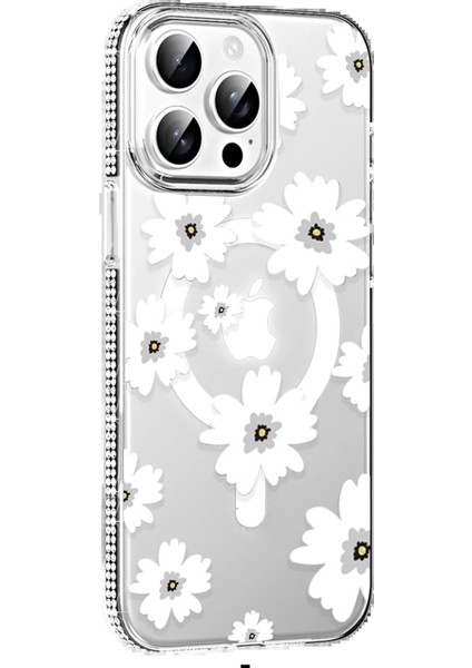 Apple iPhone 14 Pro Max Floral Magsafe Kapak - Beyaz - CRM7438-8145