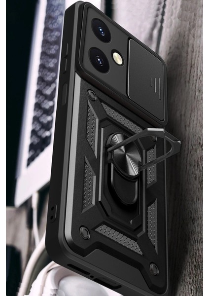 Vivo Y27 Kılıf Pars Lens Yüzüklü Silikon - Siyah - CRM6955-4126