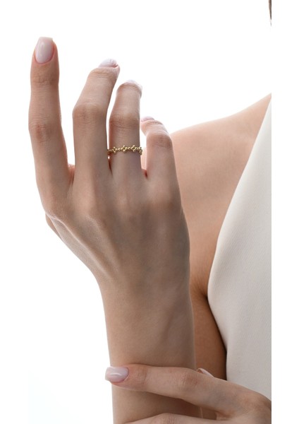 Gümüş Altın Yaldızlı Özel Tasarımlı Pıtırcık Yüzük SGTL12876GOLD