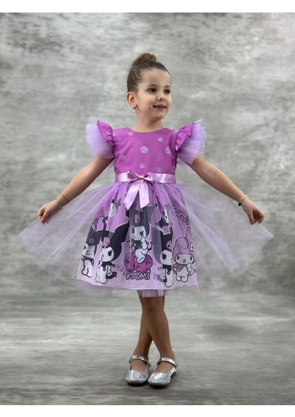 Kız Çocuk Tüllü Kuromi ve My Melody Desenli Tüllü Kız Çocuk Parti 2712