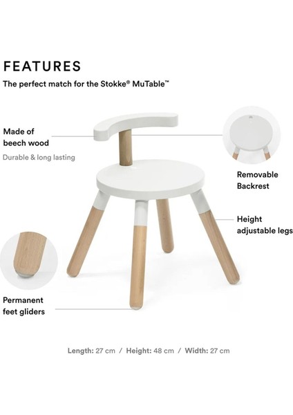 Mutable Chair White Ayarlanabilir Yükseklikli Hafif ve Güvenli Çocuk Sandalyesi fiyatları