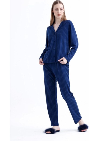 775 Kadın Çizgili Penye Pijama Takımı