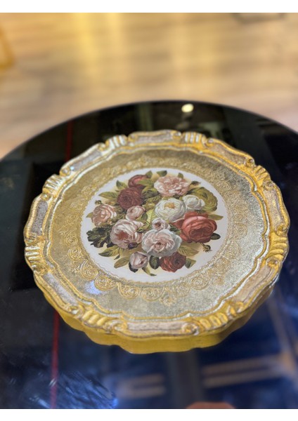 Esterhomedecor Tek Kişilik Çiçekli Yuvarlak Orijinal Gül Ağacı Sunum Tepsisi Krem 30CM