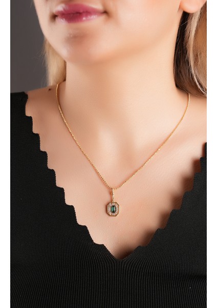 925 Ayar Gümüş, Gold Kaplamalı Zümrüt Taşlı Serenay Kolye,küpe ve Yüzük Seti modelleri