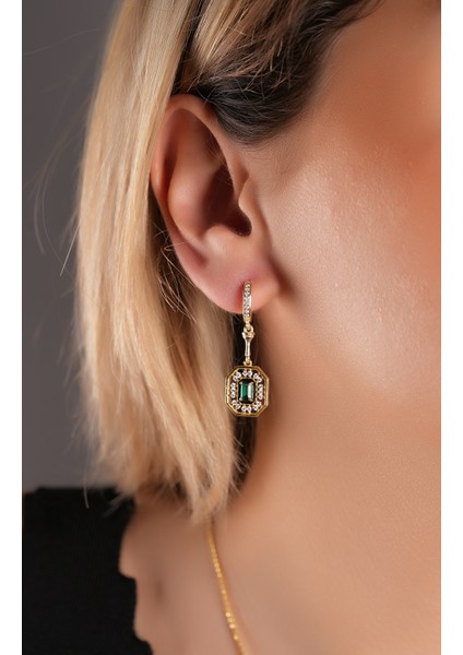 925 Ayar Gümüş, Gold Kaplamalı Zümrüt Taşlı Serenay Kolye,küpe ve Yüzük Seti fırsatları