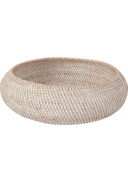 Beyaz Badanalı Rattan Servis Kasesi, El Dokuma, Ketak Malzeme, Endonezya Üretimi