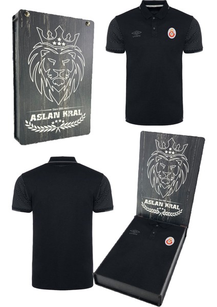 Orijinal Lisanslı Polo Yaka Siyah Spor T-Shirt Hediyelik Ahşap Kutulu