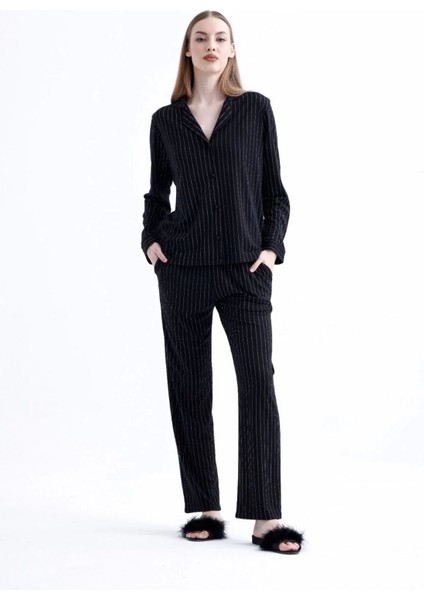 775 Kadın Çizgili Penye Pijama Takımı