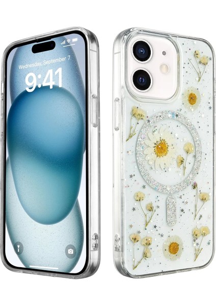 iPhone 12 Kılıf Daisy Simli Magsafe Kapak - Gümüş - CRM1770-9922