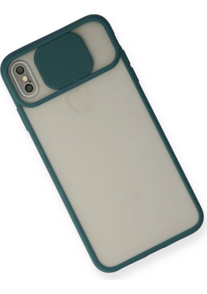 iPhone x Kılıf Palm Buzlu Kamera Sürgülü Silikon - Yeşil - CRM3295-7622