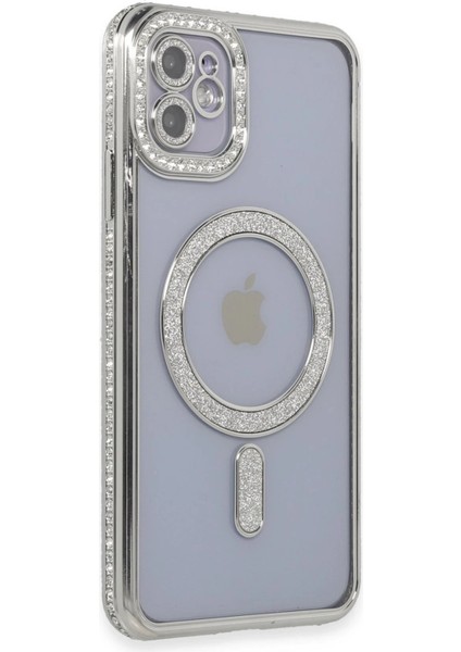iPhone 11 Kılıf Joke Simli Magneticsafe Kılıf - Gümüş - CRM6831-1117
