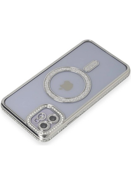 iPhone 11 Kılıf Joke Simli Magneticsafe Kılıf - Gümüş - CRM6831-1117