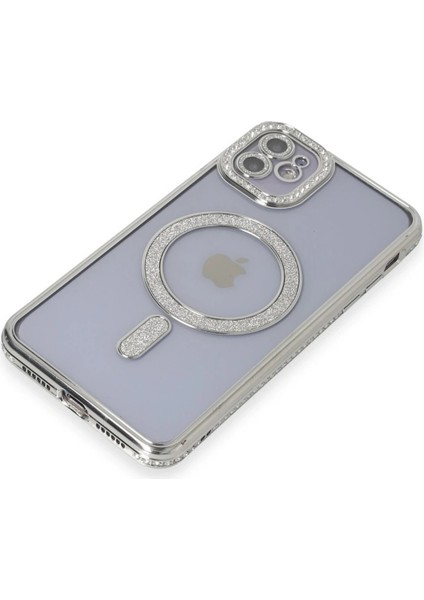 iPhone 11 Kılıf Joke Simli Magneticsafe Kılıf - Gümüş - CRM6831-1117