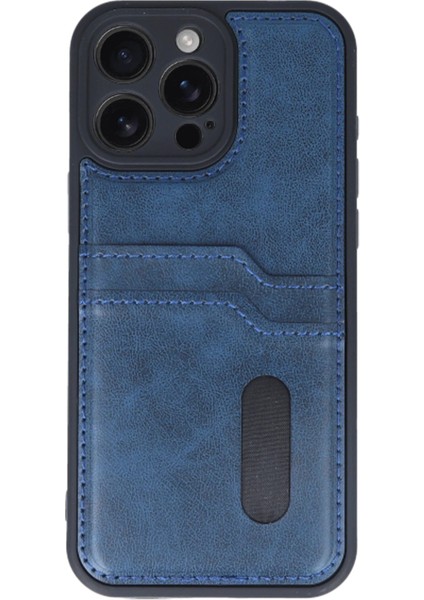 iPhone 16 Pro Kılıf Sara Kartvizitli Deri Kılıf - Lacivert - CRM9140-2806