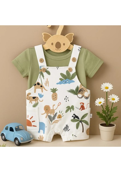 Erkek Bebek Hayvan Desenli Bahçıvan Tulum Takı fiyatları