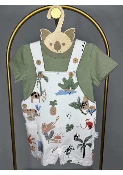 Erkek Bebek Hayvan Desenli Bahçıvan Tulum Takı