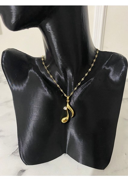 Çelik Gold Renk Zirkon Taşlı Nota Kolye