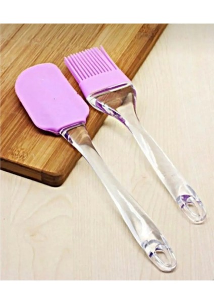 Silikon Yumurta Fırçası ve Spatula Damla Saplı Silikon Hamur Spatula Yağ Fırçası Mor Spatula Fırça