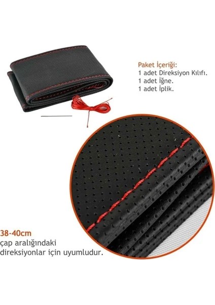Deri Direksiyon Kılıfı Sarmalı Dikmeli Kırmızı Dikişli Kokusuz modelleri