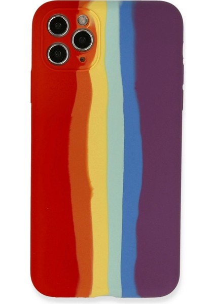iPhone 11 Pro Kılıf Ebruli Lansman Silikon - Kırmızı-Mor