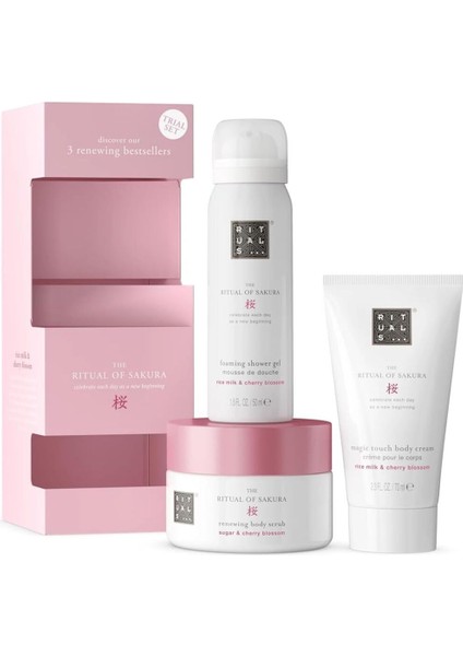 Trial Set The Ritual Of Sakura, Duş Köpüğü, Vücut Kremi ve Peeling, Kiraz Çiçeği & Pirinç Sütü