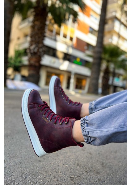 J055 Between Bağcıklı Ortopedik Taban Günlük Cilt Erkek Spor Bot Cbt Bordo
