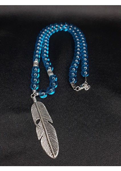 Turkuaz Boncuklu Ayarlanabilir Metal Tüylü Kolye - Unisex Bohem Tarz fırsatları