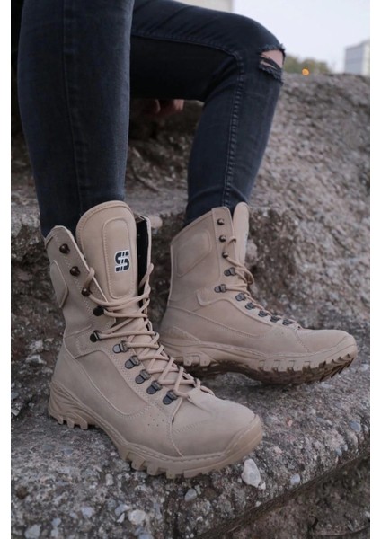 JY999 Krem Süet Bağcıklı Ortopedik Taban Erkek Askeri Postal Bot