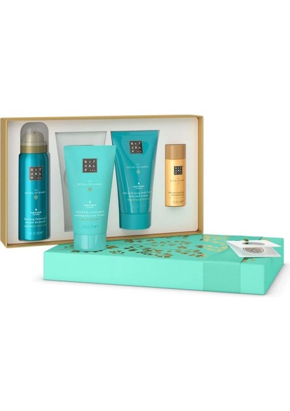 The Ritual Of Karma Küçük Hediye Seti, Duş Jeli, Vücut Losyonu, Peeling ve Parıltılı Yağ modelleri