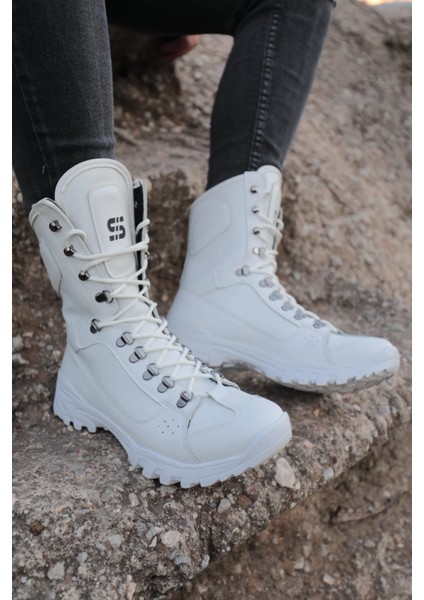 Joy Bot Bağcıklı Ortopedik Taban Beyaz Günlük Cilt Erkek Askeri Postal Ayakkabı