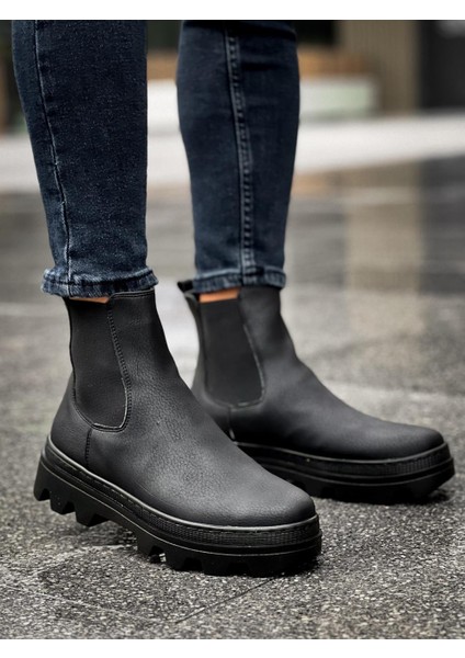 J113 Lastikli Ortopedik Taban Suya ve Soğuğa Dayanıklı Günlük Kışlık Erkek Spor Bot St Siyah
