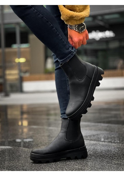 J113 Lastikli Ortopedik Taban Suya ve Soğuğa Dayanıklı Günlük Kışlık Erkek Spor Bot St Siyah modelleri