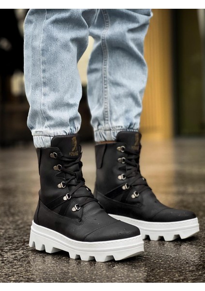 J-B14 Bağcıklı Ortopedik Taban Suya ve Soğuğa Dayanıklı Günlük Kışlık Erkek Spor Bot Bt Siyah