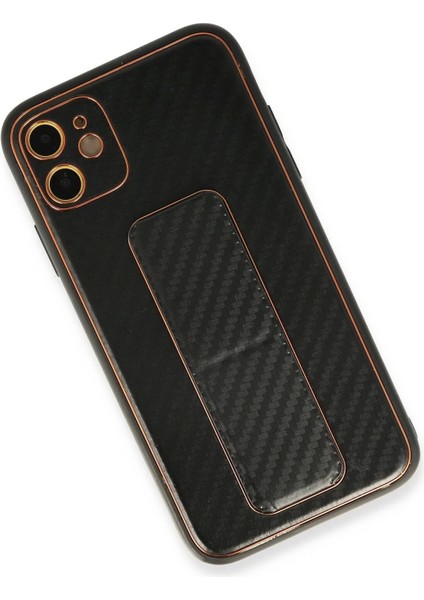 iPhone 12 Kılıf Coco Karbon Standlı Kapak - Siyah modelleri