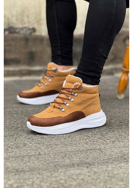 J035 Bağcıklı Ortopedik Taban Suya ve Soğuğa Dayanıklı Günlük Kışlık Süet Cilt Erkek Bot Bt Taba