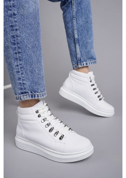 J206 Ottawa Bağcıklı Cilt Erkek Günlük Spor Bot Bt Beyaz